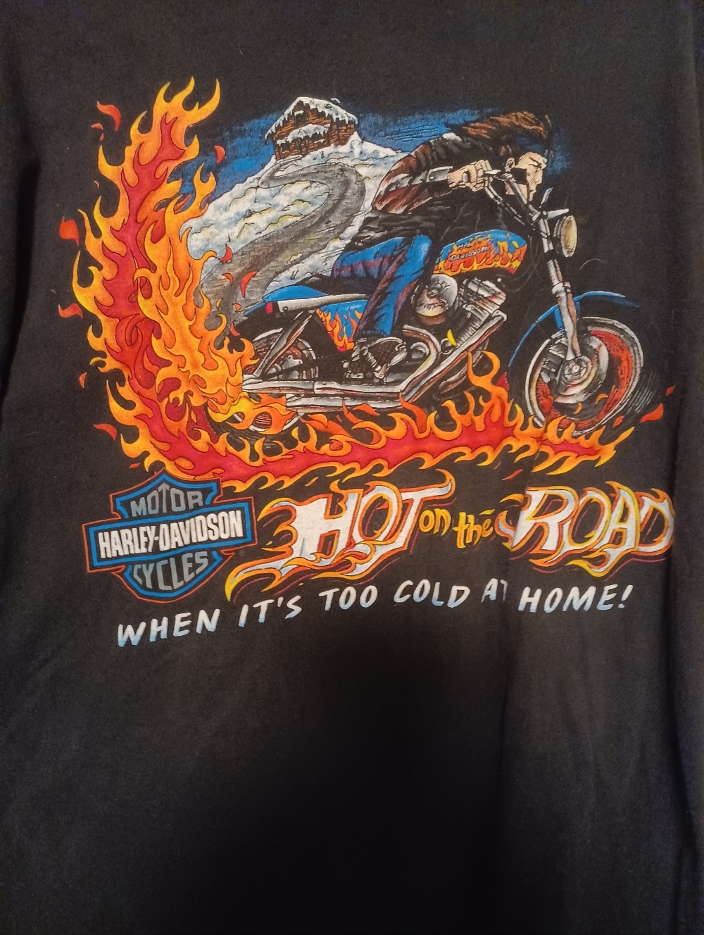Vintage Harley-Davidson Black Tee with Fiery Motorcycle Graphic